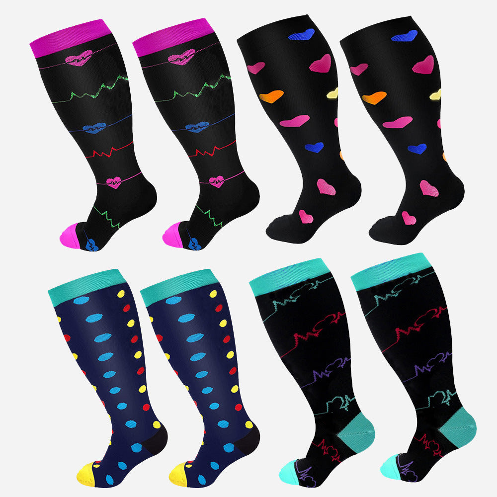 Plus Size Compression Socks Men's And Women's Pressure Socks High Elasticity Fat Socks Sports Fitness Printing Running Socks