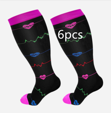 Plus Size Compression Socks Men's And Women's Pressure Socks High Elasticity Fat Socks Sports Fitness Printing Running Socks