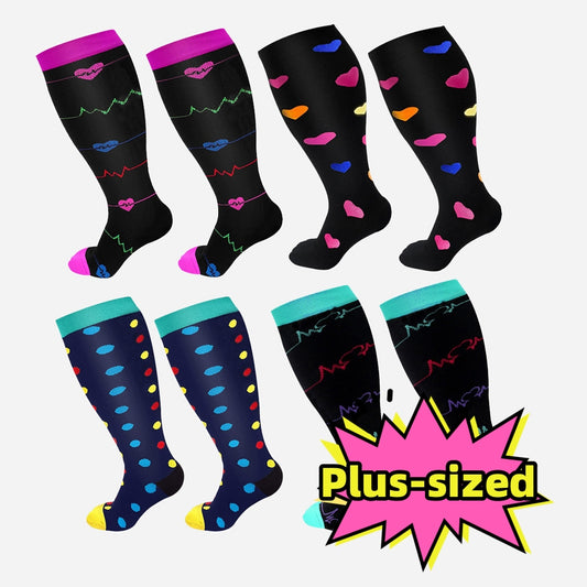 Plus Size Compression Socks Men's And Women's Pressure Socks High Elasticity Fat Socks Sports Fitness Printing Running Socks