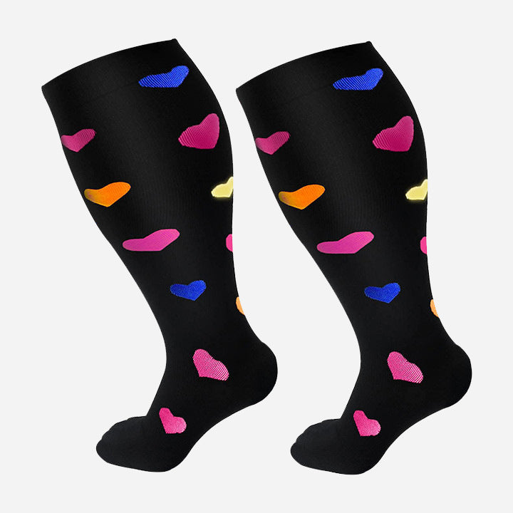 Plus Size Compression Socks Men's And Women's Pressure Socks High Elasticity Fat Socks Sports Fitness Printing Running Socks