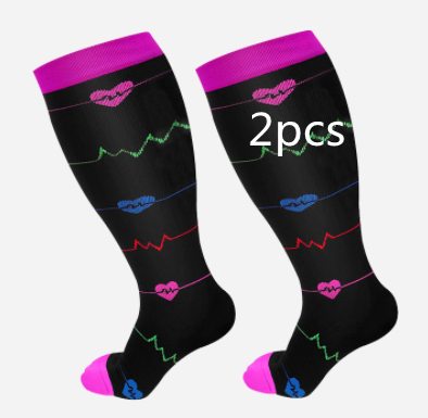 Plus Size Compression Socks Men's And Women's Pressure Socks High Elasticity Fat Socks Sports Fitness Printing Running Socks